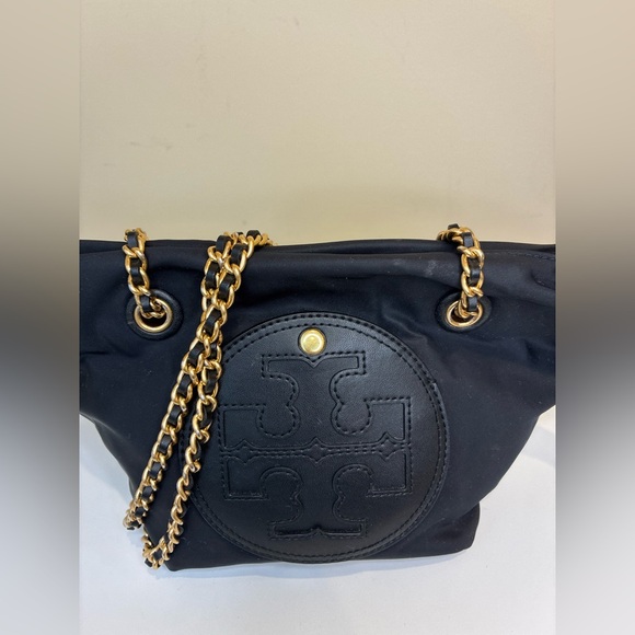 Tory Burch Small Ella Chain Crossbody Bag in black nylon. - Picture 2 of 11